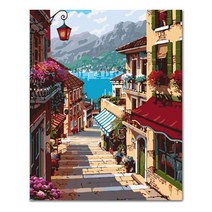 아디코 DIY 페인팅 레드건물앞 지중해 PH77 50 x 40 cm, 혼합색상