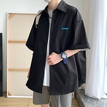 남성용 블랙101 피츠리트 오버핏 포켓 반팔 셔츠 B234MF00253