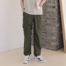 플레이즈 남성용 스트링 조거 밴딩 배기핏 카고 바지