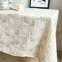 플라워 자수 테이블 커버, 옐로우, M(90 x 140 cm)