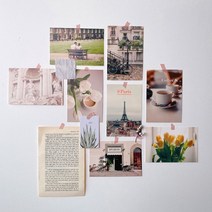 [네컷사진벽장식] 월 데코 벽 장식 파리 감성 사진 8p + 빈티지 영어 종이 세트, 혼합색상