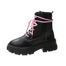 핑크핑크빔 신발끈 스티치 여성부츠 마틴부츠