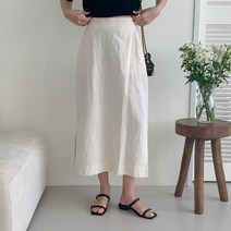 여성용 바젤림 밴딩 트임 린넨 롱 스커트 SK4666K25