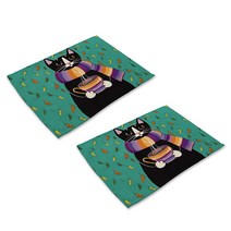 더플로우 고양이의 탐험 일지 린넨 패브릭 테이블 플레이스 매트 2p, 06, 42 x 32 cm
