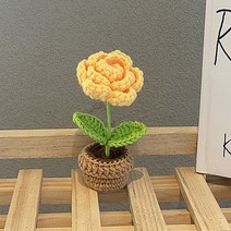 UM 인테리어 소품 손 뜨개 미니 화분 플라워 로즈, 옐로우