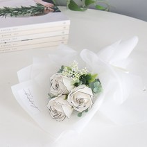 모리앤 조화 비누꽃 장미꽃다발 소, 화이트