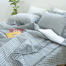 이불넷 여름 시어서커 프릴 모던체크 차렵이불 + 베개커버 세트