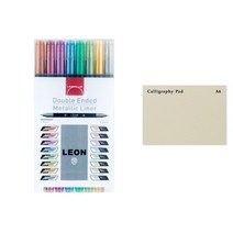 라인플러스 8색 레온 더블 메탈릭 펜 + 두성종이 캘리그라피 패드 A6 30p, 혼합색상, 1세트