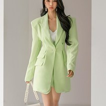 딘트 엘로 핀턱 슬림 패드 싱글 자켓 투피스 세트 TP9075