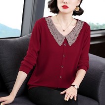 아베크 여성용 레이스 카라넥 심플 티셔츠