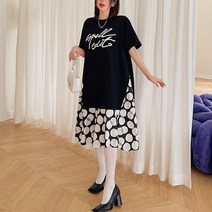 빅 스티치 유니크 도트 롱 반팔 임산부 원피스