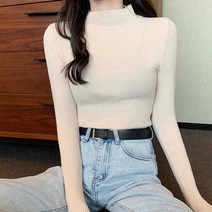 엘쏘 여성용 심플 베이직 하프 목티 긴팔 폴라 티셔츠