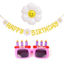 JOYPARTY 데이지 생일가랜드   풍선 소형   생일촛불 안경 세트, 핑크(안경), 1세트