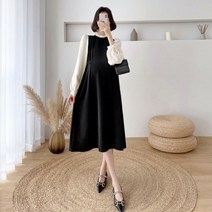 넥 소매 프릴 블라우스 A라인 임산부 원피스