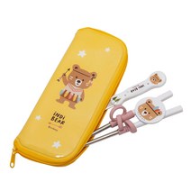 인디베어 교정젓가락 수저 파우치 세트, 노랑, 1세트