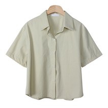 플랜데이 여성용 지니 베이직 컬러 반팔 크롭 남방