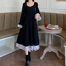 엘쏘 셔링 레이어드 백 리본 포인트 롱 드레스 원피스