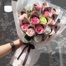 노블리 비누꽃 장미 20송이 돈 꽃다발 + 메세지카드 + 기프트 쇼핑백, 핑크