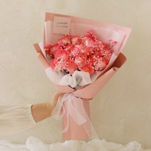 프리저브드 안개 믹스 로즈 꽃다발 L, 수채화 핑크