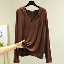 스타 모달 후드 브이넥 캐주얼 임부 긴팔 후드티