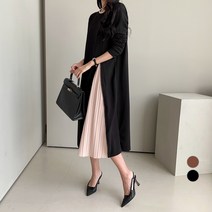 쿨쿠 여성용 플리츠 배색 주름 원피스