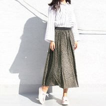 레오파드 주름 호피 롱 스커트