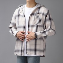 더맨쉽 남성용 트렌디 오버핏 후드 캐주얼 체크셔츠 IDTST15001