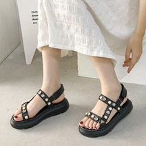 라블 여성용 큐빅 스트랩 통굽샌들 5cm