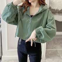 따봉오빠 여성용 숏 트렌디 베이직 후드 바람막이 JNH1211