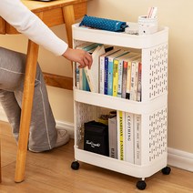 제이밀 다용도 이동식 북카트 트롤리 3단, 화이트