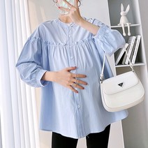 라운드넥 퍼프 주름 셔츠 미니멀 산모 원피스