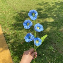 인테리어 기념일 니트 꽃 조화, 블루
