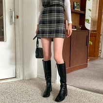 시크블랙 포엘리 뒷밴딩 체크 미니 스커트