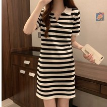 유니크스퀘어 스트라이프 카라 원피스