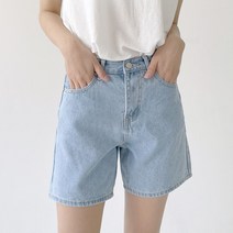 플랜데이 여성용 난스판 코튼 기본 여유핏 4부 데님 반바지