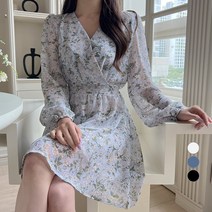 에비뉴비 여성용 플라워 랩 쉬폰 미니 원피스