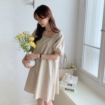 부어런 린넨 퍼프 소매 A라인 원피스 OPS7775K25