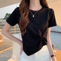 엘쏘 여성용 언밸런스 크롭 반팔 티셔츠