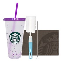 스타벅스 썸머 컨페티 컬러체인징 리유저블 콜드컵 + 세척솔 선물세트, 퍼플(콜드컵), 랜덤발송(세척솔), 710ml