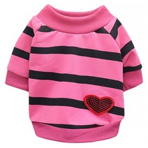 알럽펫 강아지 하트패치 스트라이프 티셔츠, 핑크