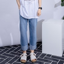 남성용 더간지 데일리 일자핏 롤업 데님팬츠