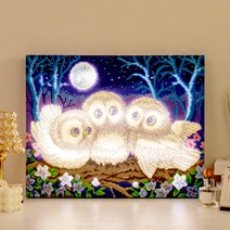 아트조이 DIY LED 캔버스형 보석십자수 40 x 50 cm, 부엉이 가족, 1개
