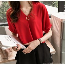 몬드스팟 여성용 골드버클 반팔 쉬폰 블라우스 MON37