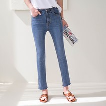 빼빼 여성용 컷팅밑단 슬림일자 스판 데님팬츠