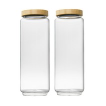 티도요 원목뚜껑 내열 유리 저장병, 2개, 1.2L