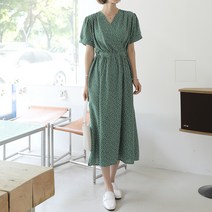 빼빼 여성용 브이넥 반팔 롱 플레어 플라워패턴 원피스
