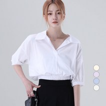 어썸어라운드 여성용 오픈 카라 밴딩 블라우스