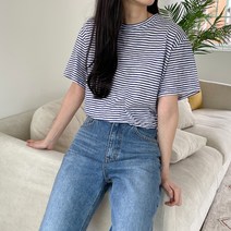 투데이앤룩 여성용 스트라이프 반팔 티셔츠