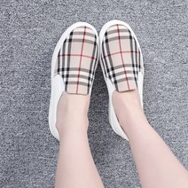 파이 여성용 통굽 체크 키높이 슬립온 4cm C020