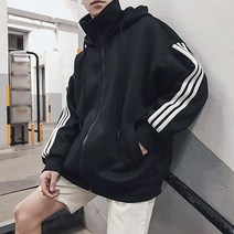 남성용 PDS패션 화이트 라인 포인트 오버핏 반폴라 후드집업